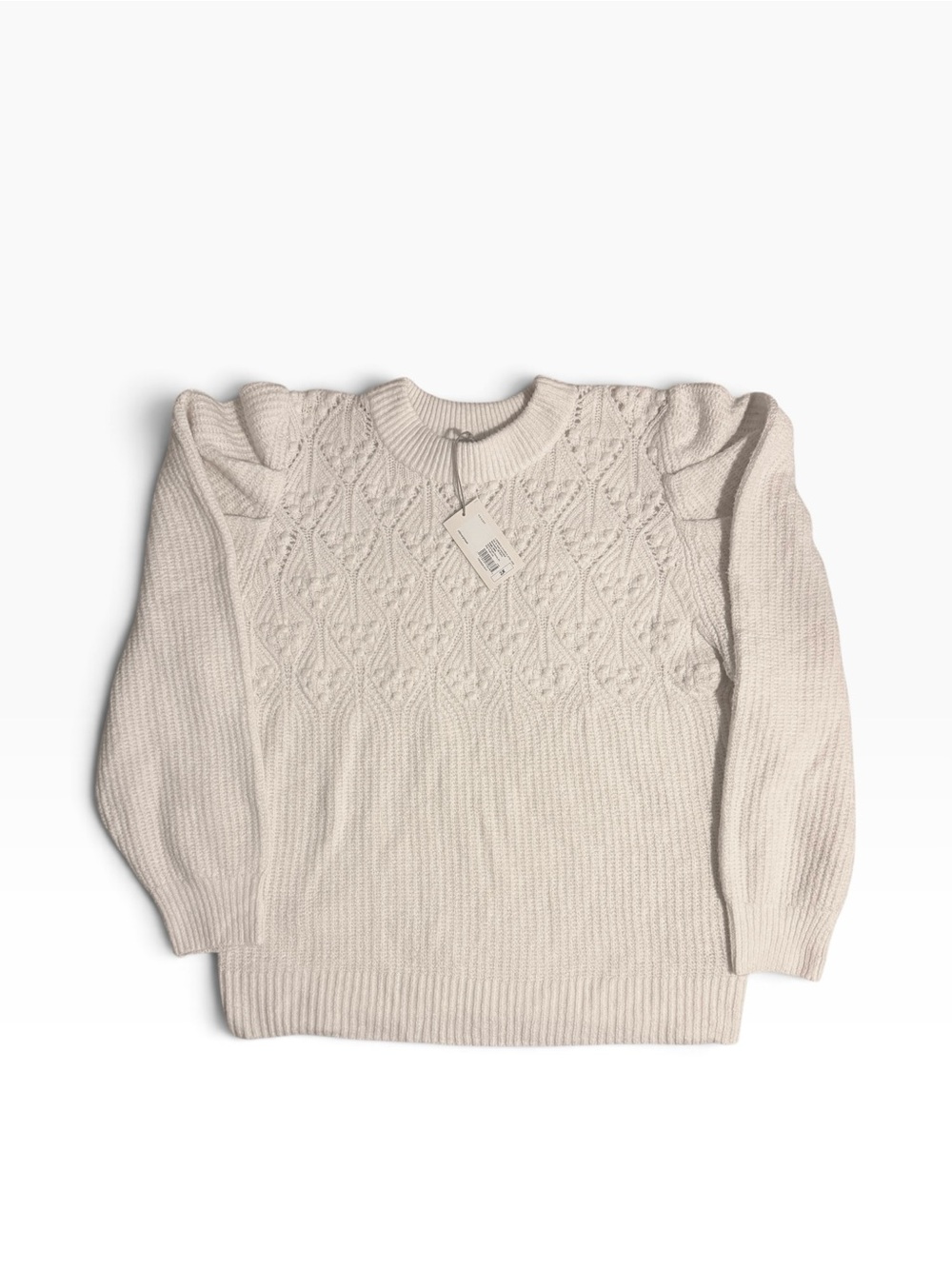 a new day Cream Textured Puff Sleeved LS SOFT Cable Crewneck Sweater 2X NWT
